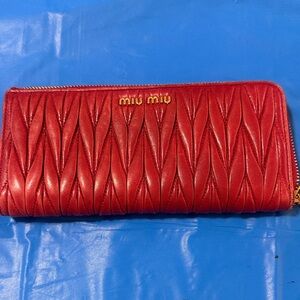 Miu Miu Red Quilted Zip long Wallet